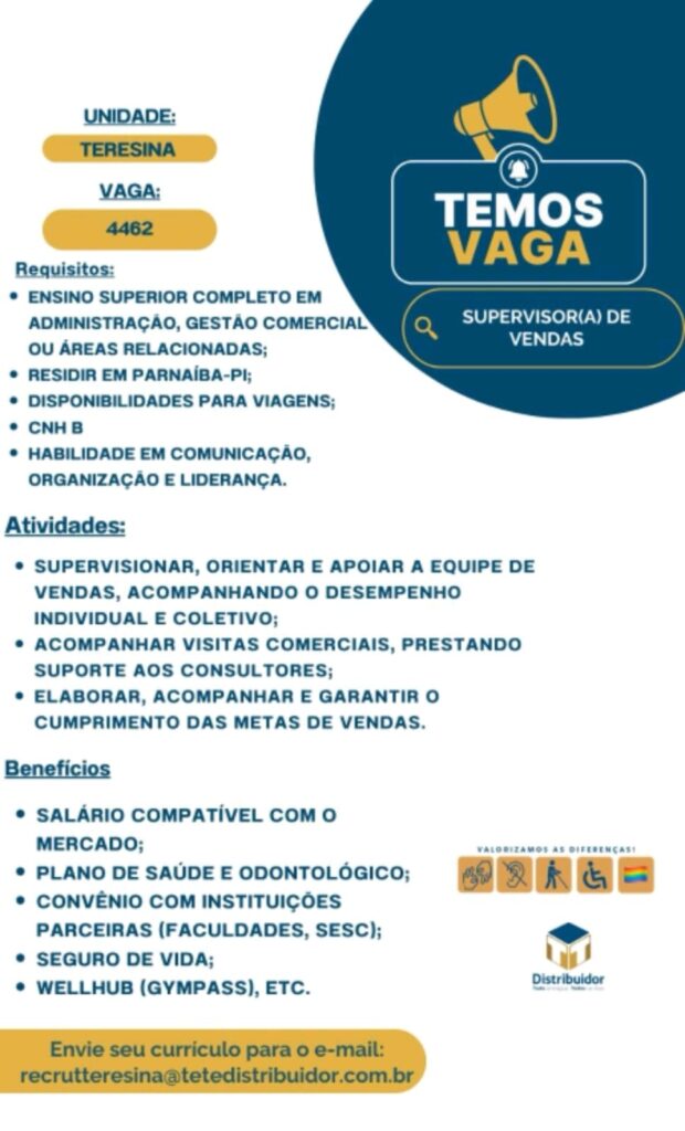 Vaga para Supervisor(a) de Vendas