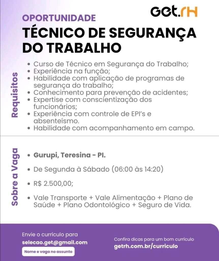 Vaga para Técnico de Segurança do Trabalho