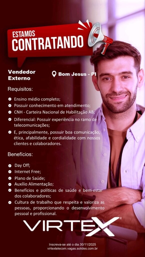 Vaga para Vendedor Externo em Bom Jesus