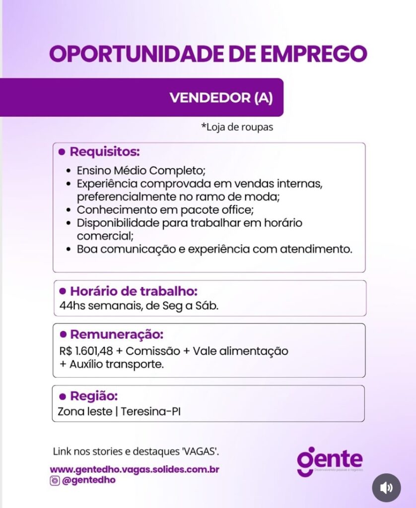 Vaga para Vendedor(a)