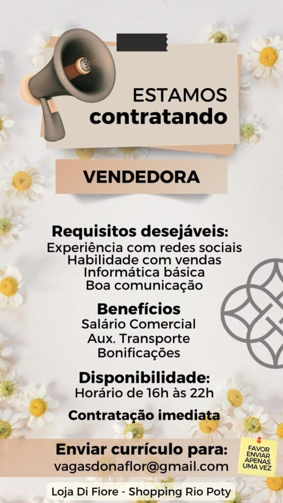 Vaga para Vendedora