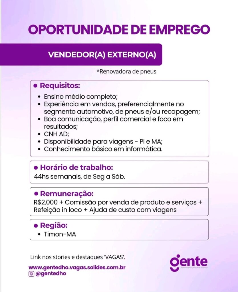 Vaga para Vendedor(a) Externo(a)