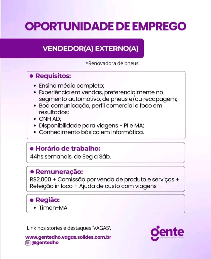 Vaga para Vendedor(a) Externo(a)