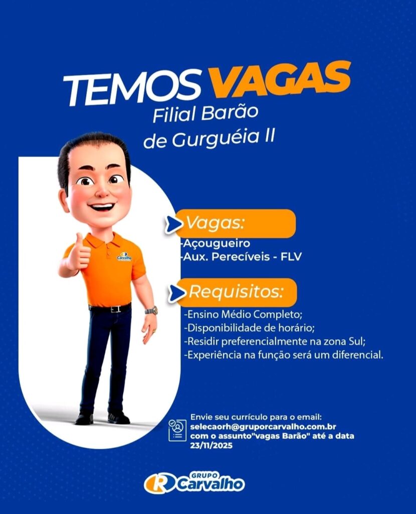 Vagas para Açougueiro e Aux. de Perecíveis (FLV)