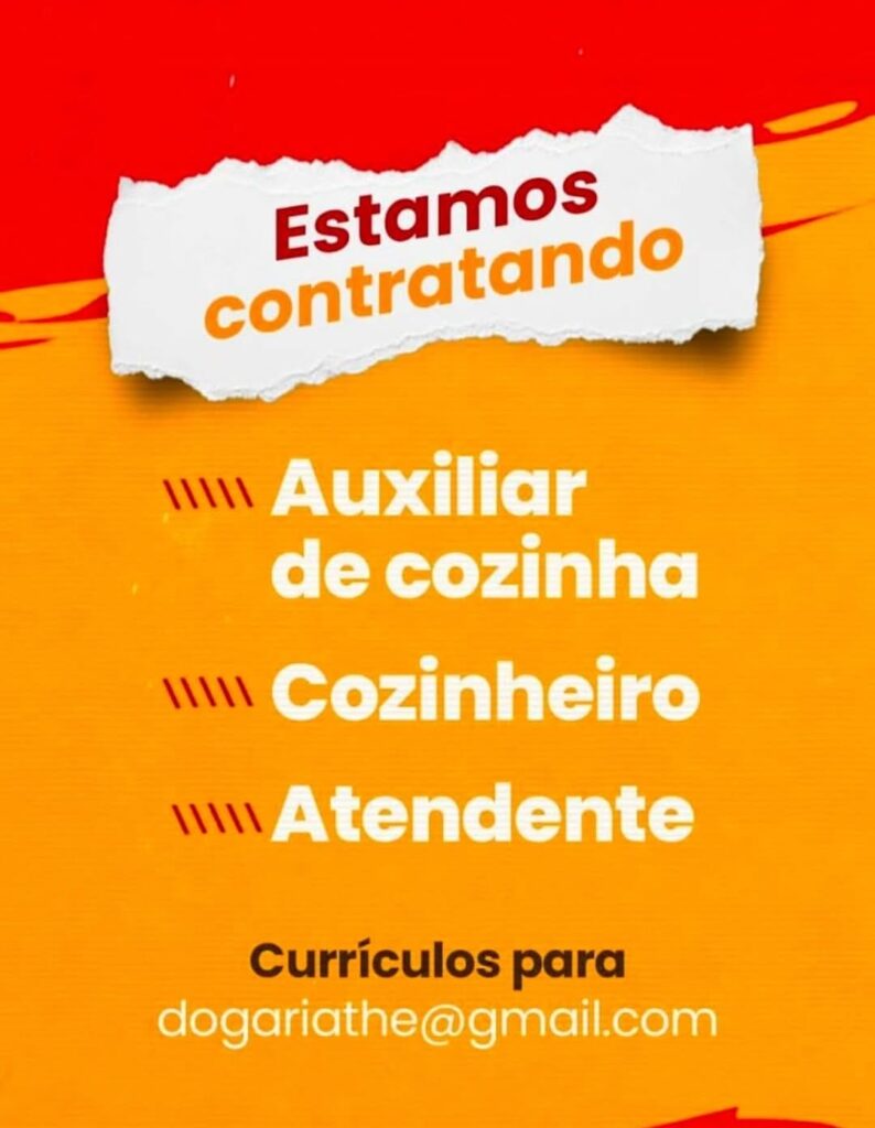 Vagas para Atendente, Cozinheiro e Auxiliar de Cozinha