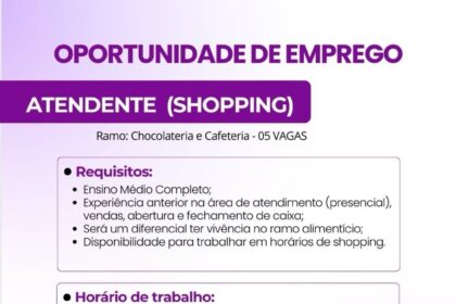 Vagas para Atendente (Shopping)