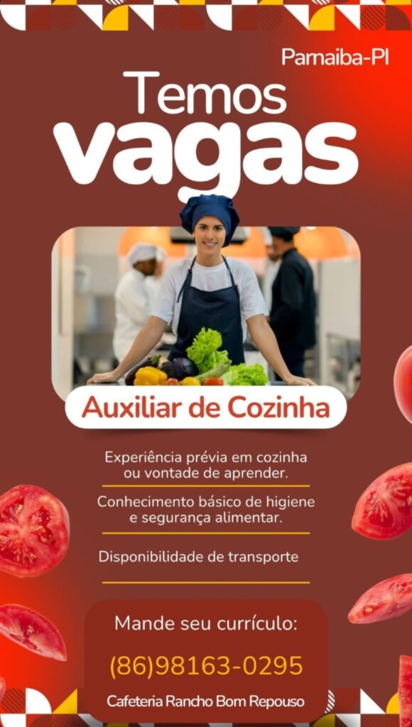 Vagas para Auxiliar de Cozinha em Parnaíba