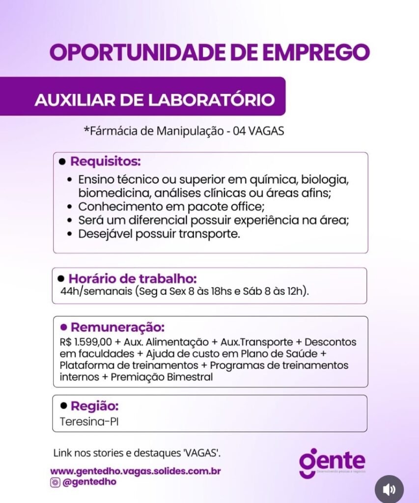 Vagas para Auxiliar de Laboratório