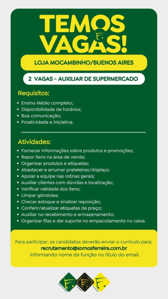 Vagas para Auxiliar de Supermercado