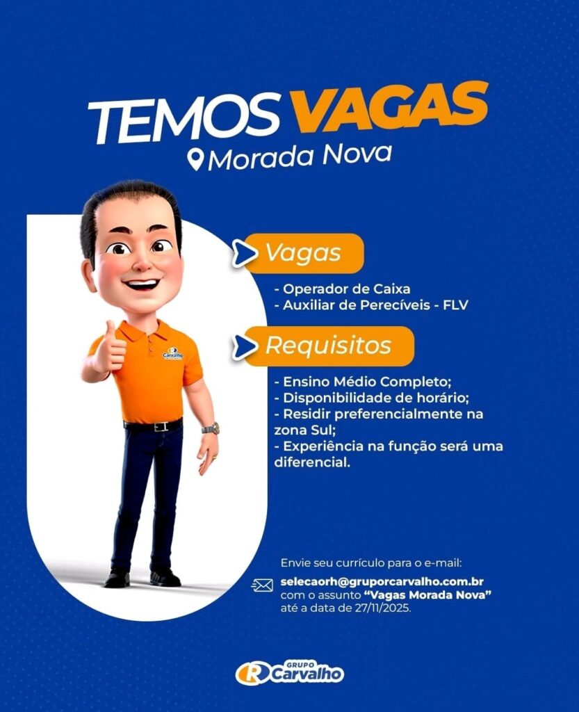 Vagas para Operador de Caixa e Auxiliar de Perecíveis (FLV)