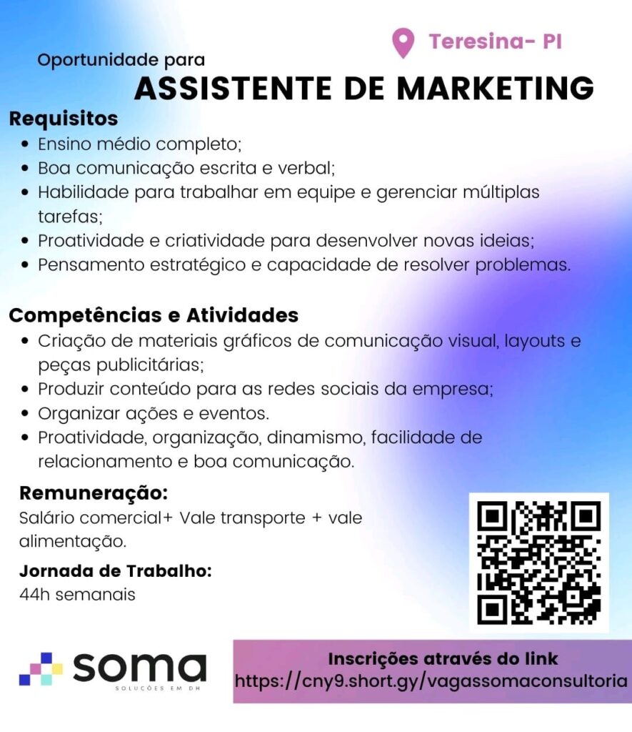 Vaga de Emprego para Assistente de Marketing em Teresina