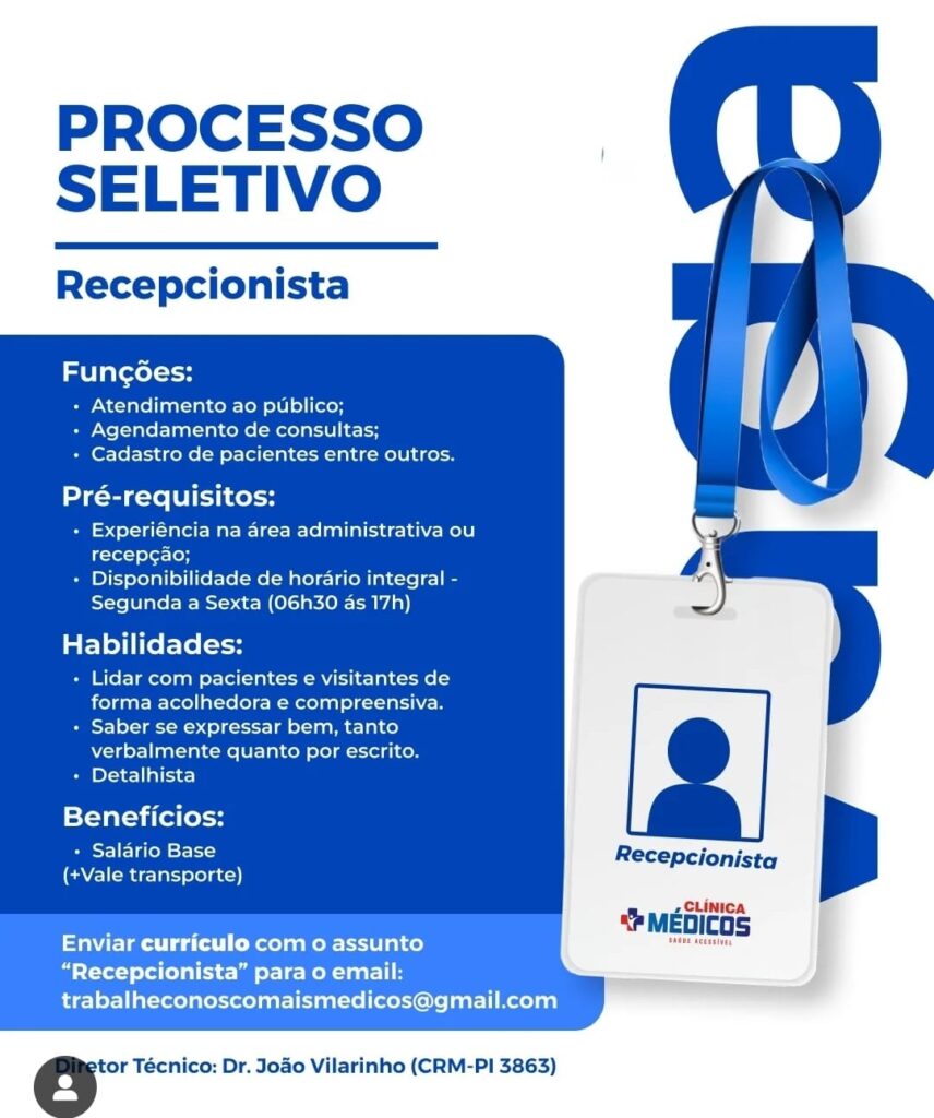 Vaga de Emprego para Recepcionista em Teresina - 2