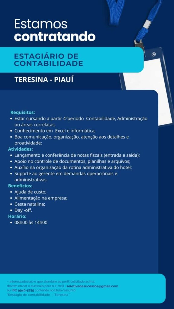 Vaga de Estágio para Contabilidade