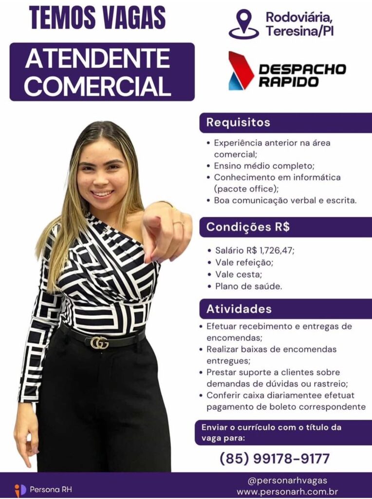 Vaga de emprego para Atendente Comercial