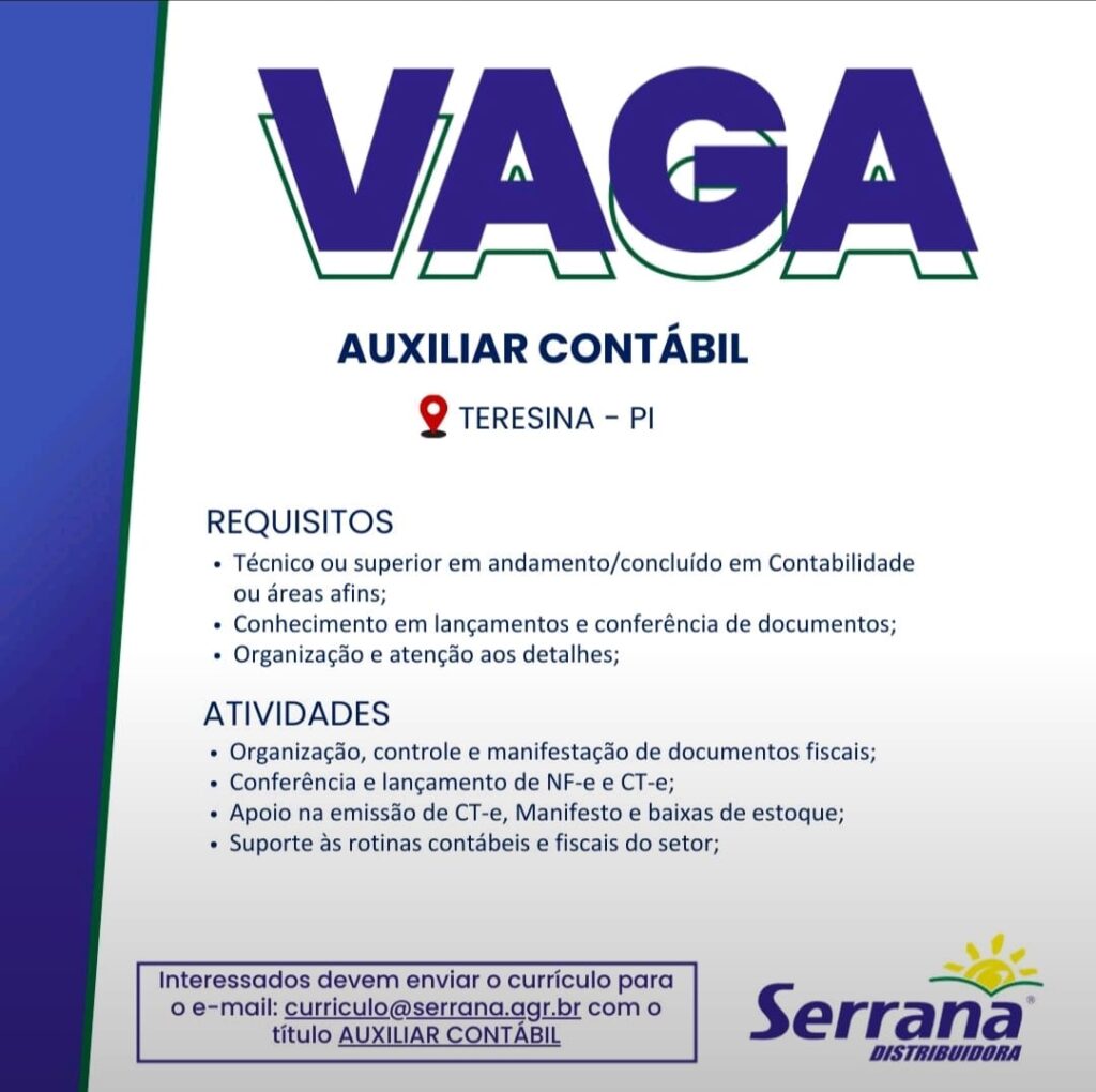 Vaga de emprego para Auxiliar Contábil