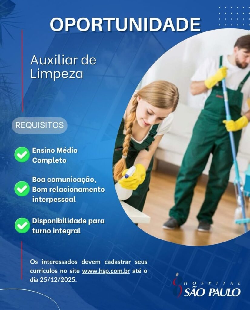 Vaga de emprego para Auxiliar de Limpeza