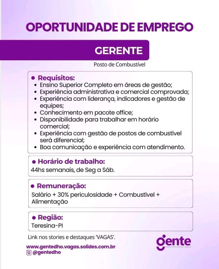 Vaga de emprego para Gerente