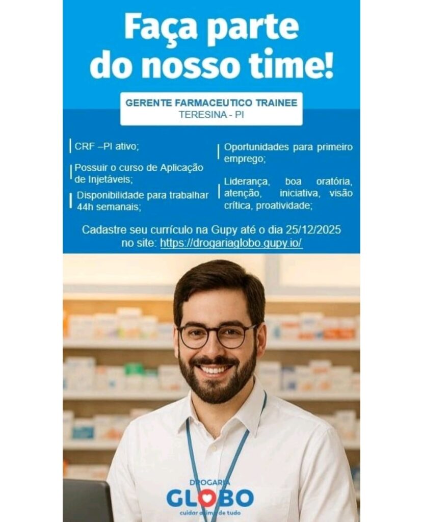 Vaga de emprego para Gerente Farmacêutico Trainee