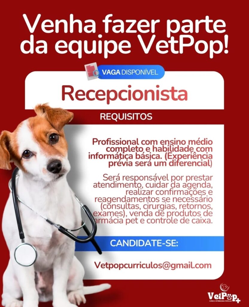 Vaga de emprego para Recepcionista