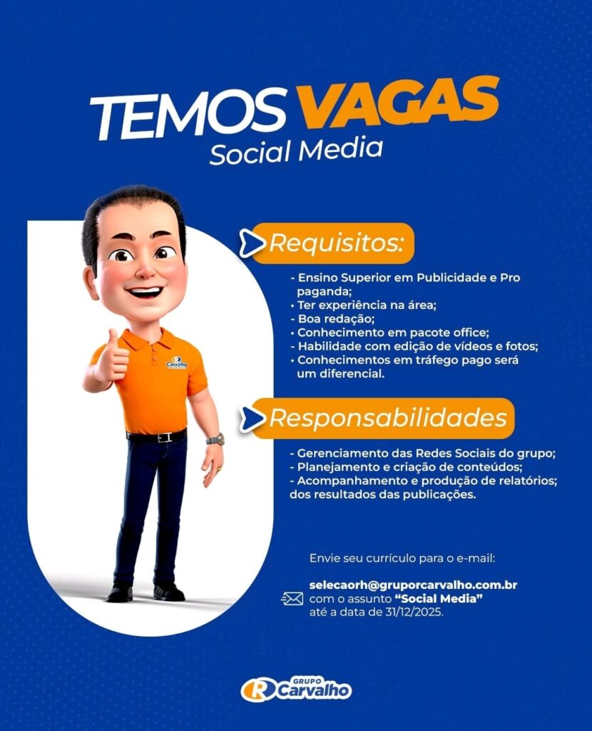 Vaga de emprego para Social Media