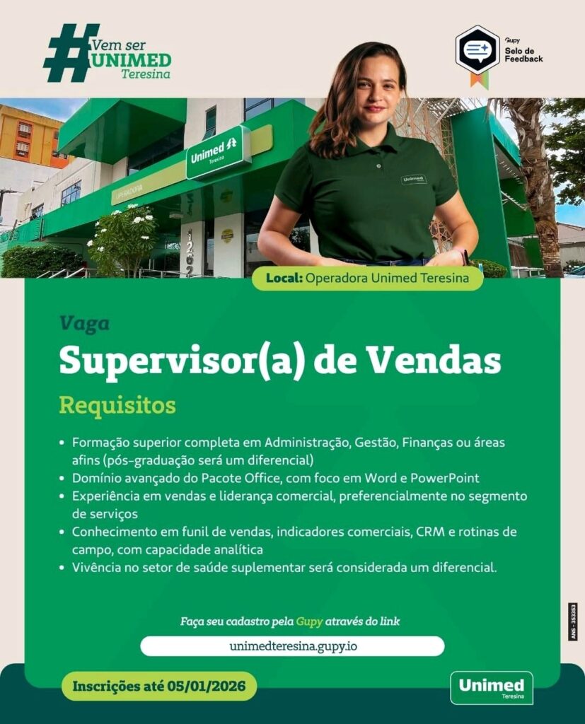 Vaga de emprego para Supervisor(a) de Vendas