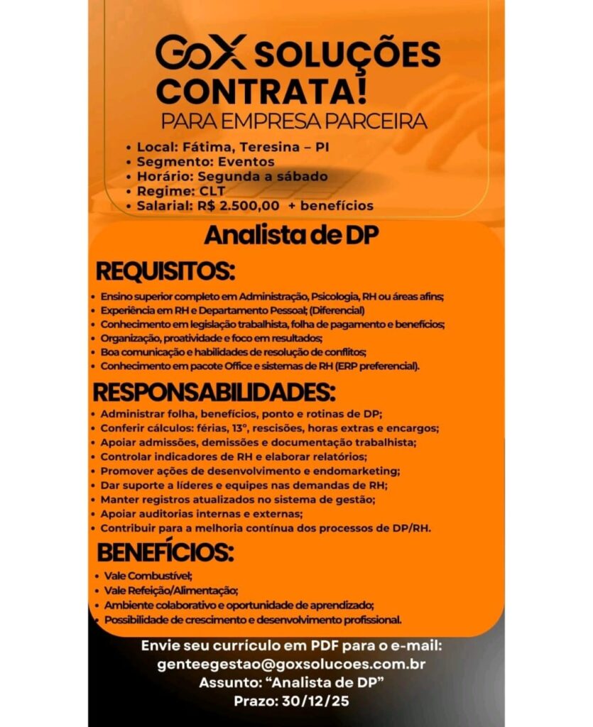 Vaga para Analista de DP