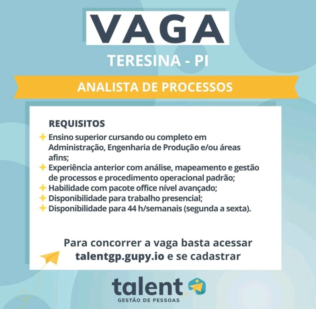 Vaga para Analista de Processos