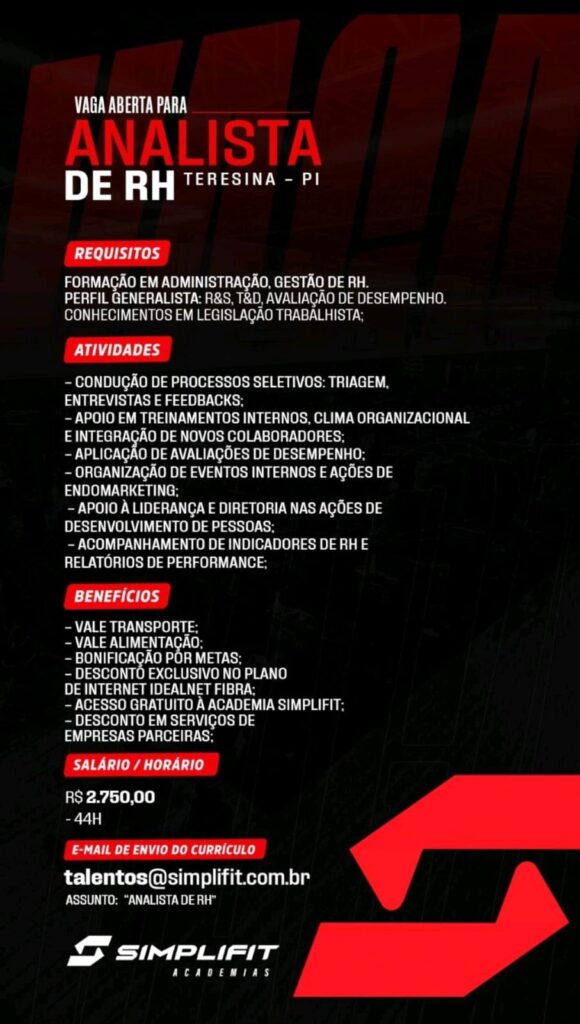 Vaga para Analista de RH