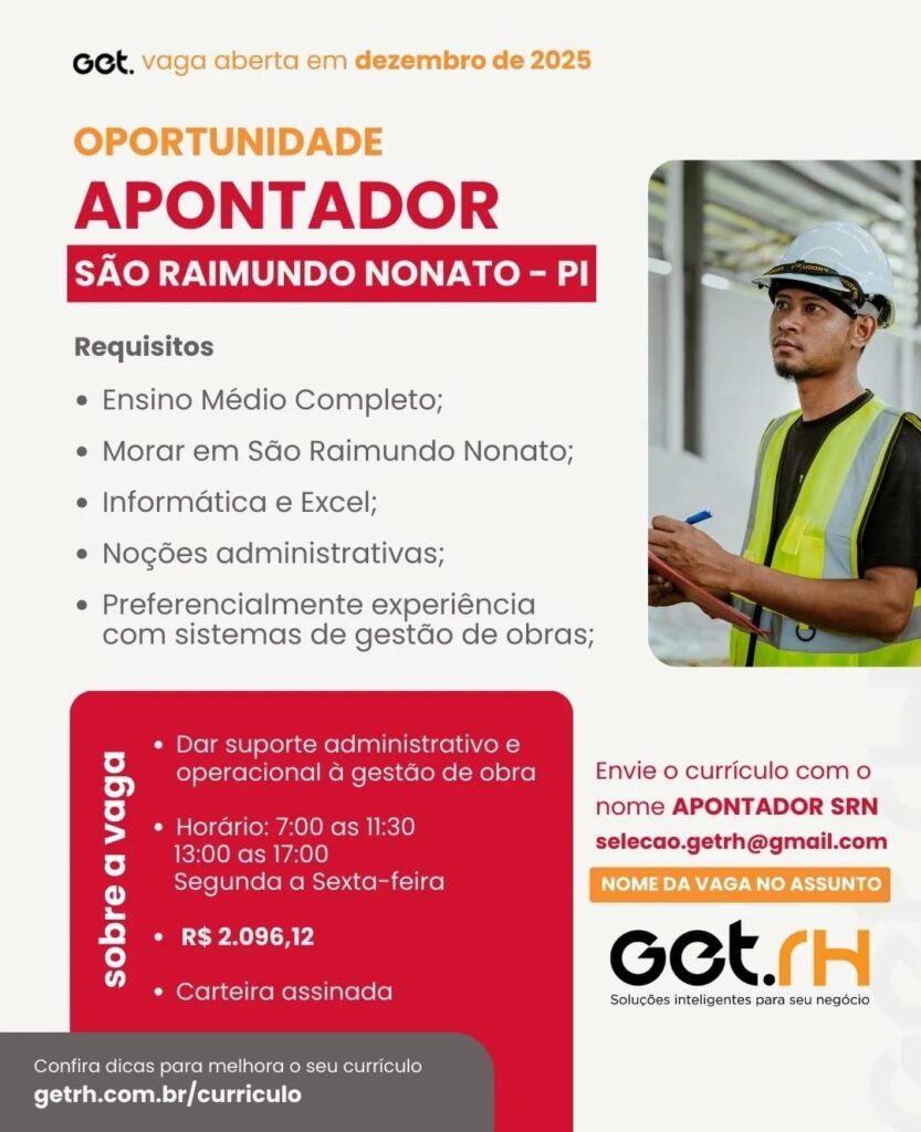 Vaga para Apontador em São Raimundo Nonato
