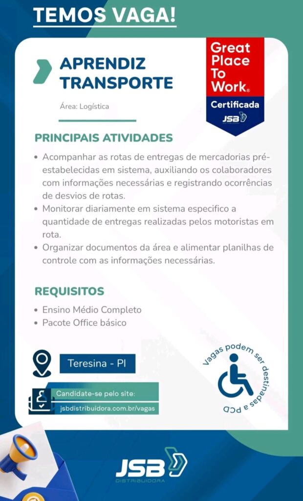 Vaga para Aprendiz Transportes