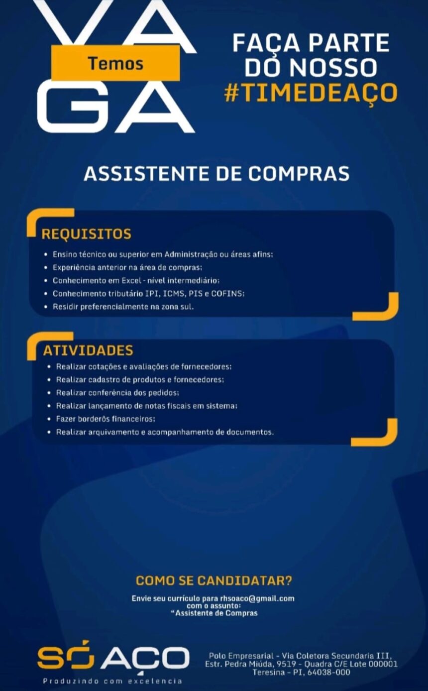 Vaga para Assistente de Compras