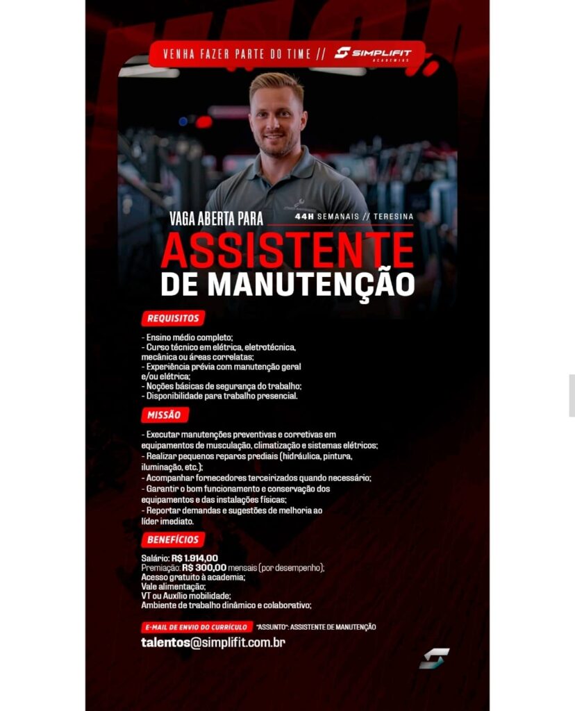 Vaga para Assistente de Manutenção