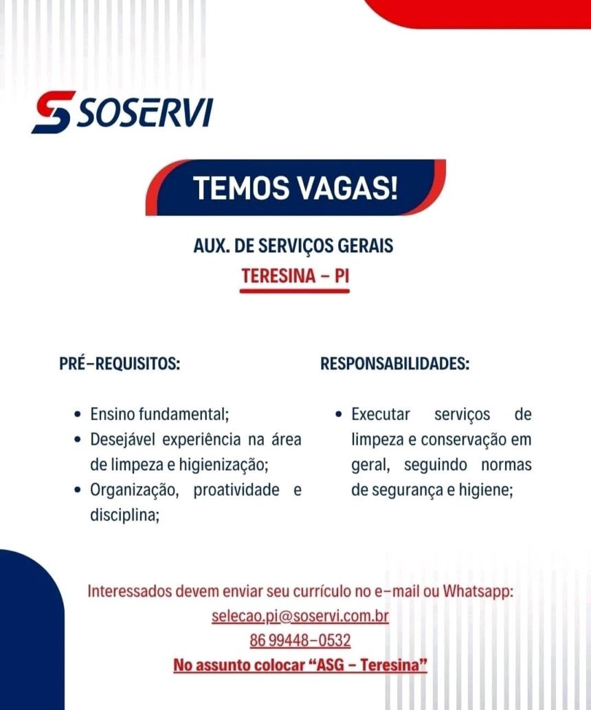 Vaga para Aux. de Serviços Gerais