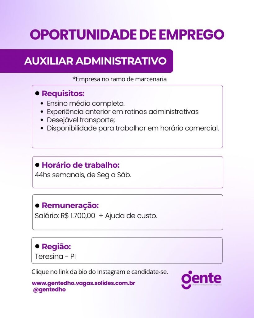 Vaga para Auxiliar Administrativo