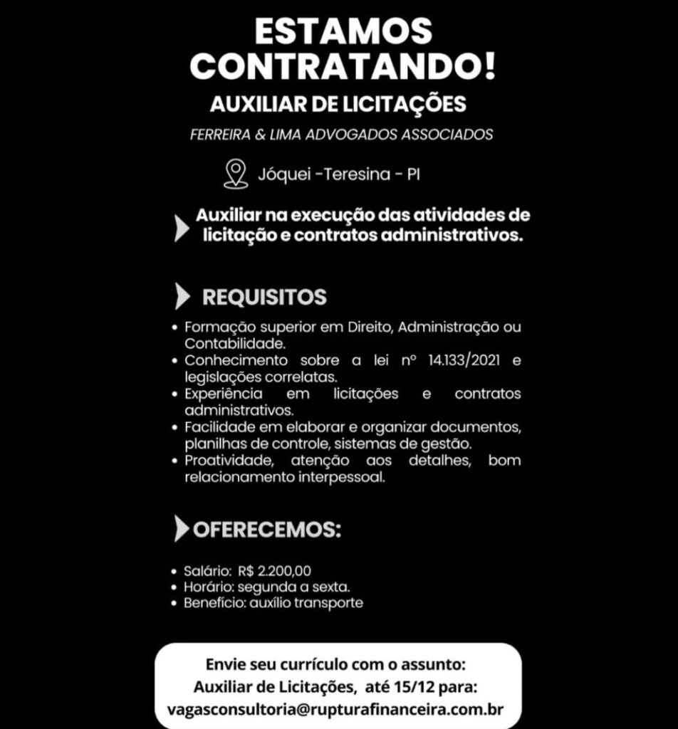 Vaga para Auxiliar de Licitações
