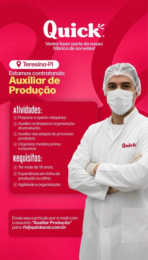 Vaga para Auxiliar de Produção