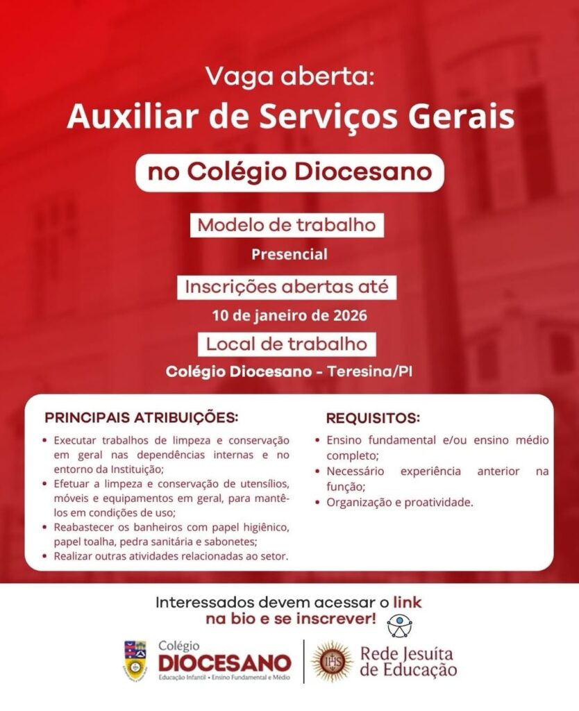 Vaga para Auxiliar de Serviços Gerais