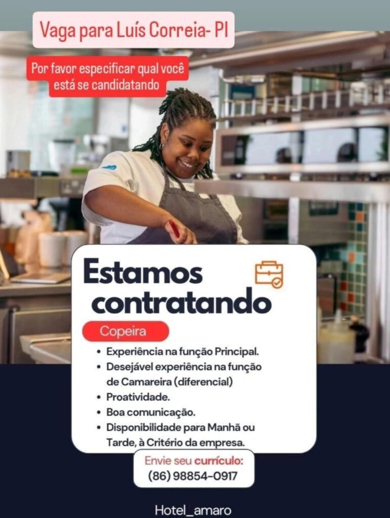 Vaga para Copeira em Luís Correia