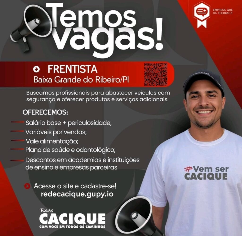 Vaga para Frentista em Baixa Grande do Ribeiro