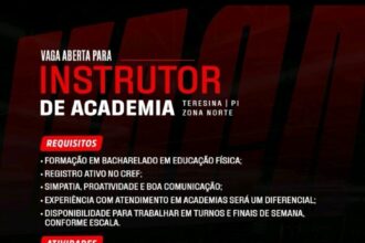 Vaga para Instrutor de Academia