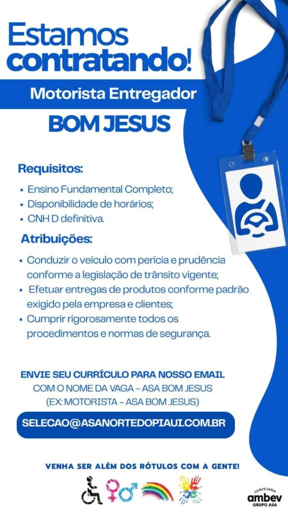 Vaga para Motorista Entregador em Bom Jesus