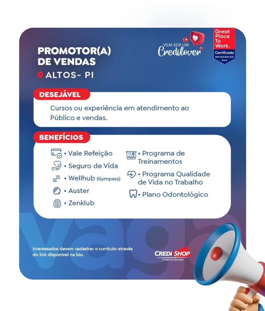 Vaga para Promotor(a) de Vendas em Altos