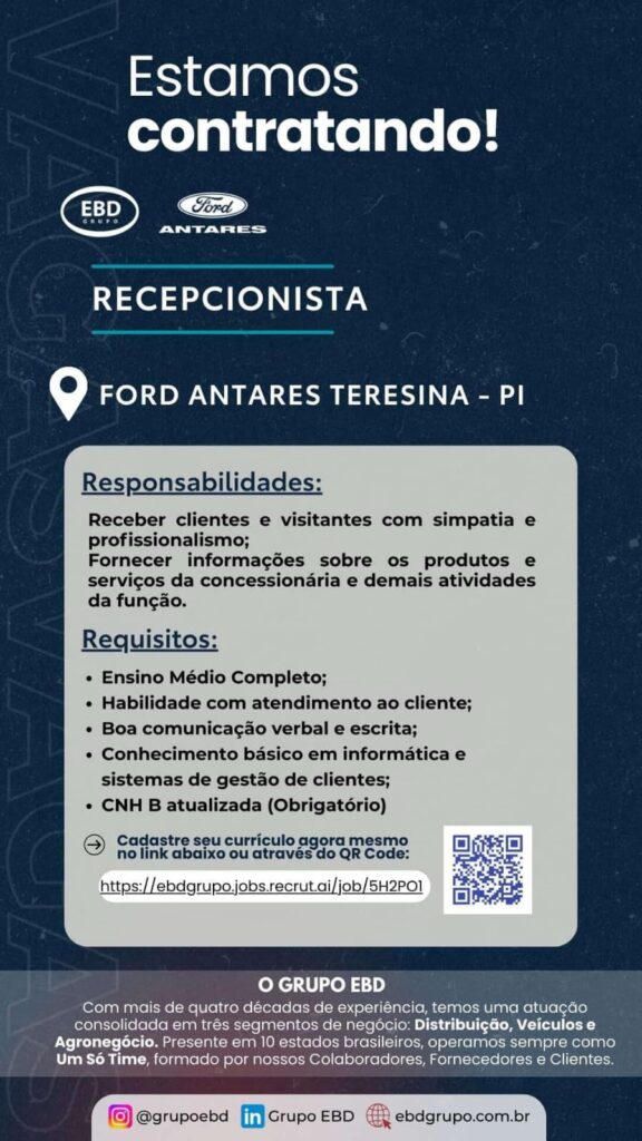 Vaga para Recepcionista