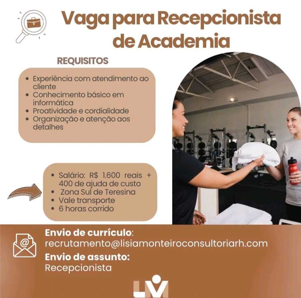 Vaga para Recepcionista de Academia