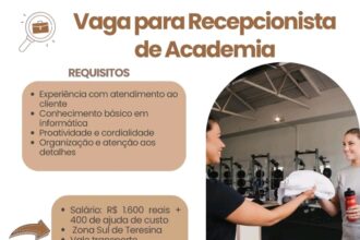 Vaga para Recepcionista de Academia