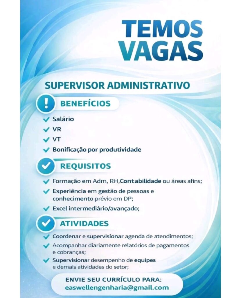 Vaga para Supervisor Administrativo