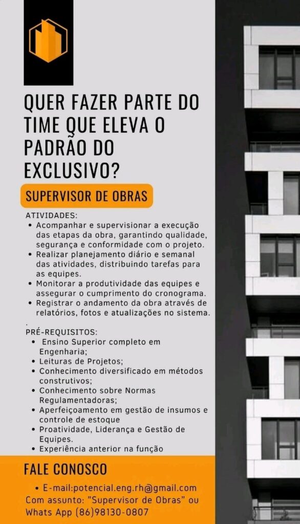 Vaga para Supervisor de Obras