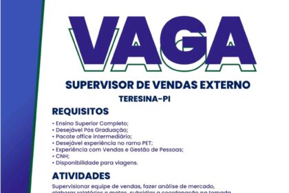 Vaga para Supervisor de Vendas Externo