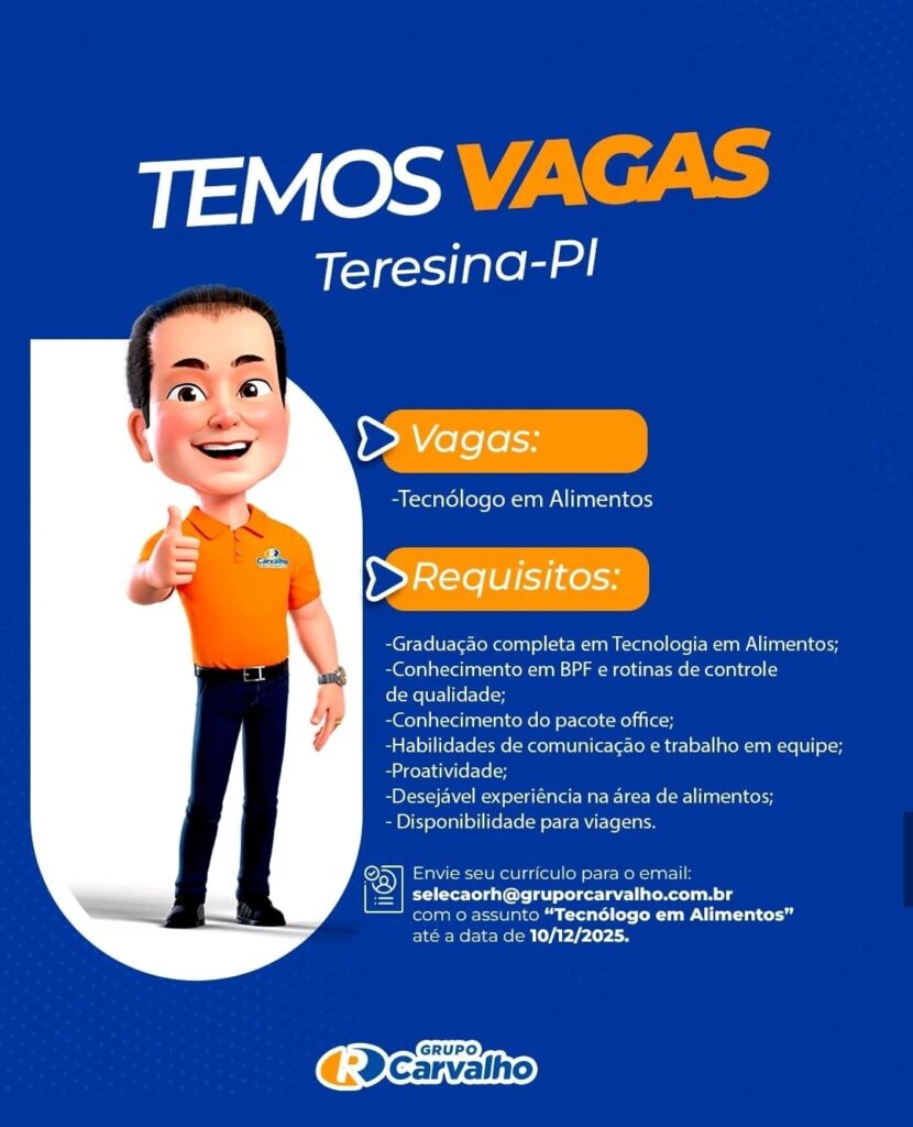 Vaga para Tecnólogo em Alimentos em Teresina