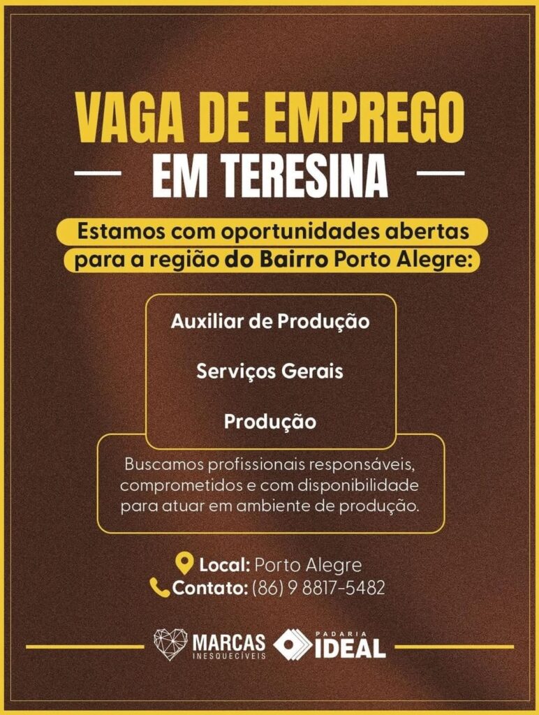 Vagas de emprego para Auxiliar de Produção, Serviços Gerais e Produção